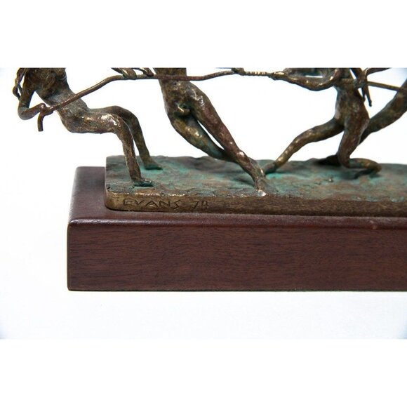 Vtg 1970’s Bronze Sculpture Tug Of War Children Signed Artist EVANS Handmade - Picture 2 of 5